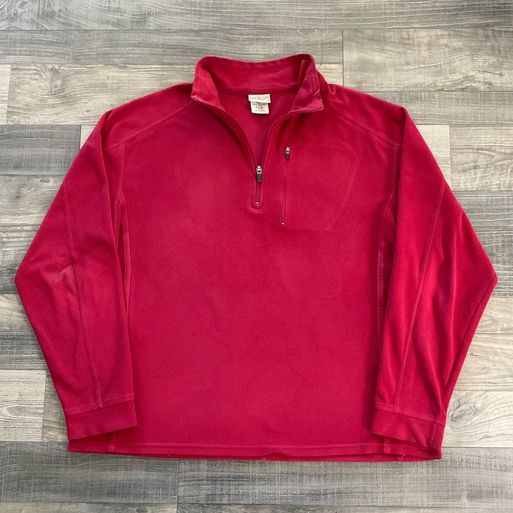 LL Bean Polar Fleece Pullover Quarter Zip Sweatshirt Men’s LARGE Red 0 BVM2